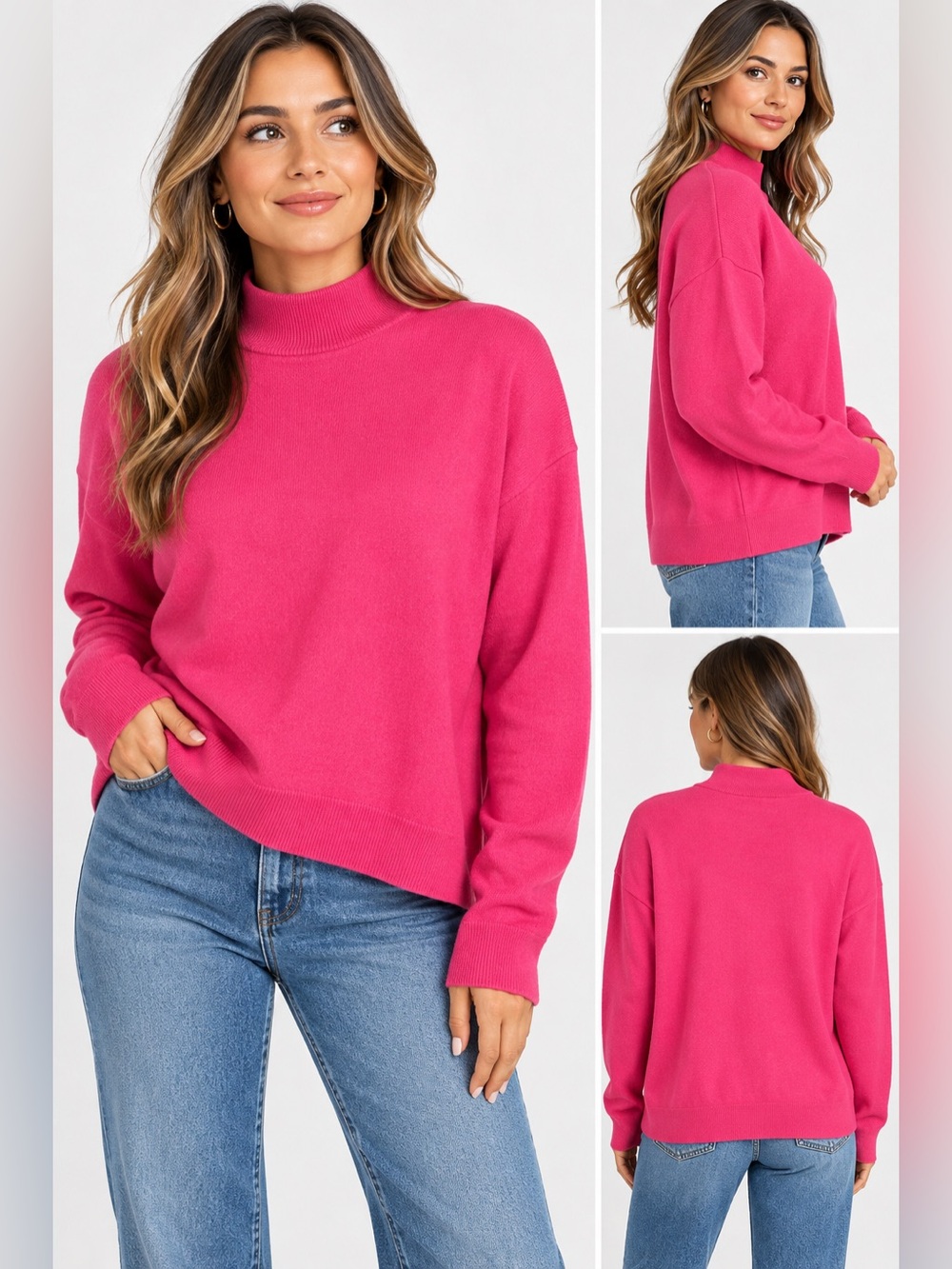ON 34th Hot Pink Mock Neck Sweater Women’s Size M